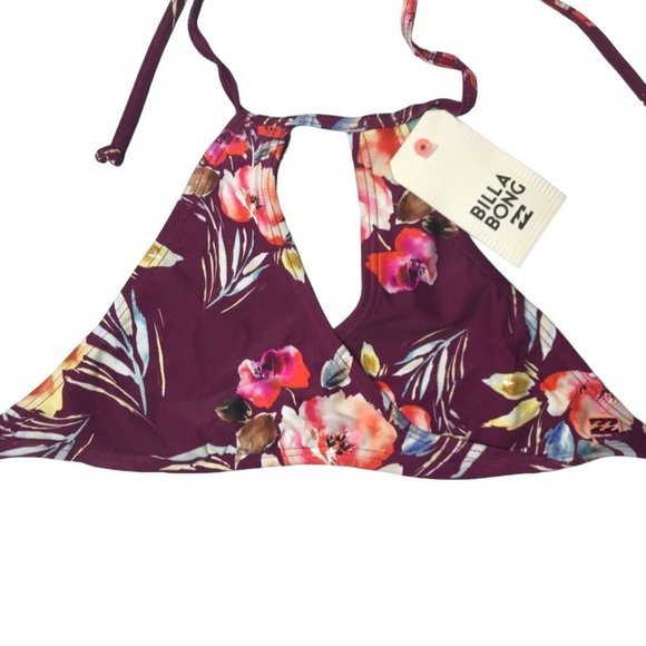Billabong Float On By Hi Neck Bikini Top in Crushed Berry - Size Small - Picture 3 of 7
